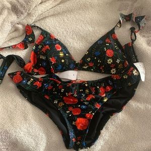 J Crew Ruffle Floral Bikini Top M Bottom L